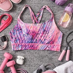 LULULEMON Kascade Energy Bra Size 6 Multi Nulux Crossback Printed Striped